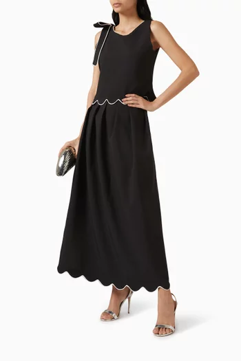 Pleated Scallop Maxi Skirt in Cotton