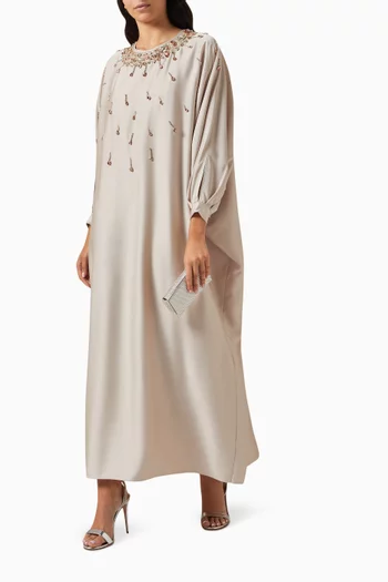 Embellished-neck Maxi Dress in Polyester