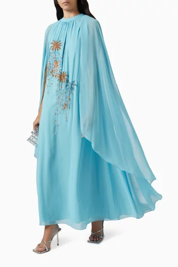 Embellished Maxi Cape Dress in Chiffon