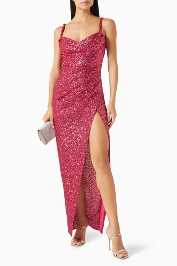 Sequinned Draped Gown