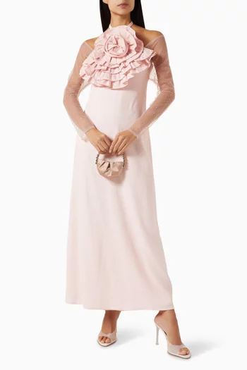 Rosette-applique Maxi Dress in Linen