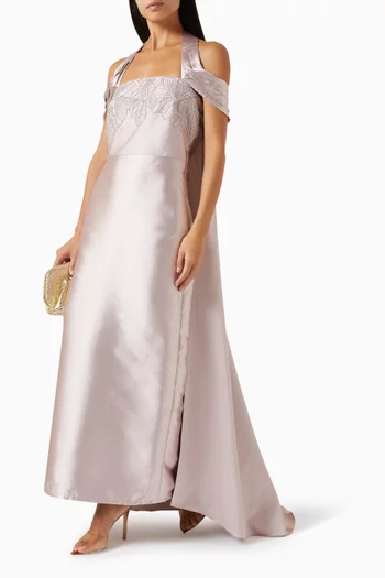 Crystal-embellished Cape Dress in Satin