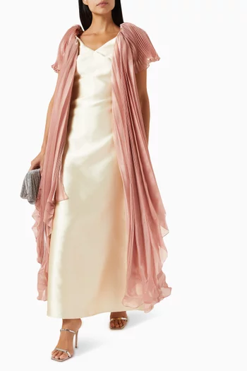 Pleated-sleeve Maxi Dress in Satin