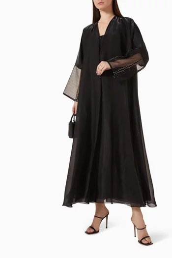 Contrast-stitch Abaya in Organza