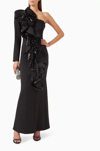 Sequin-embellished Ruffle Gown