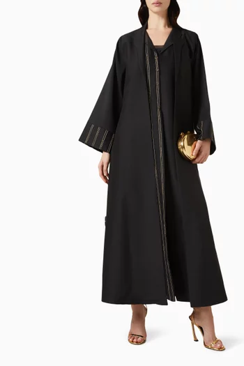 Double-layer Collar Embroidered Abaya in Soft Tafetta