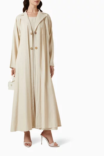 Open-collar Button Coat Abaya with Inner Dress