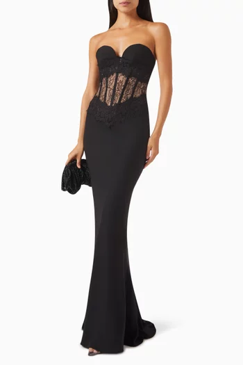 Corset Maxi Dress in Crepe & Lace