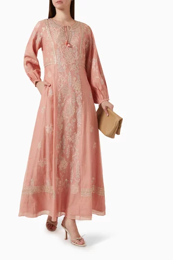 Floral-embroidered Kaftan in Chanderi Fabric