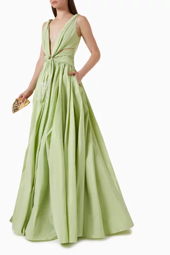 Fringed Cut-out Gown in Taffeta
