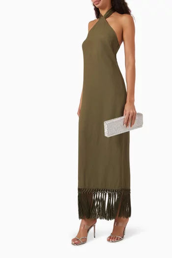 Nina Fringe Midi Dress in Crepe Cady