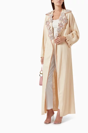 Floral Embroidered Abaya in Silk-linen