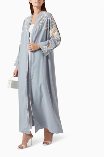 Floral Embellished Abaya in Silk-tulle