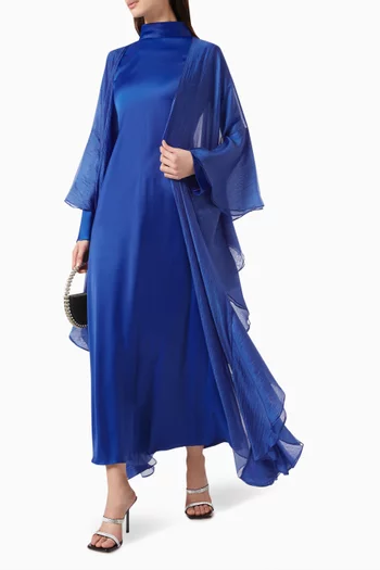 Ruffled-sleeves Abaya in Silk Satin & Organza