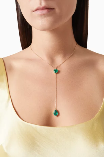Mismatched Emerald Lariat Necklace in 18kt Gold