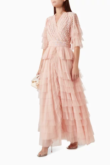 Ruffled Embellished Maxi Dress in Tulle