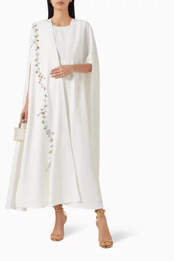Floral Embroidered Cape & Dress Set in Crêpe