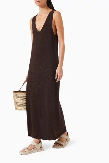Sleeveless Maxi Dress in Linen-cotton Knit
