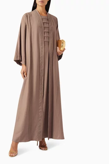 3-piece Embroidered Abaya Set in Cotton-linen