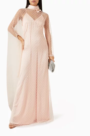 Julia 3D Flower Kaftan-style Dress in Beaded-mesh