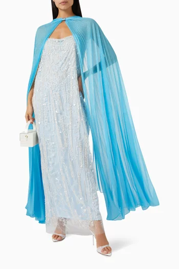 Carmi Beaded Cape-style Maxi Dress in Rayon