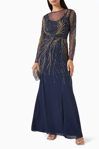 Embellished Maxi Dress in Net & Georgette