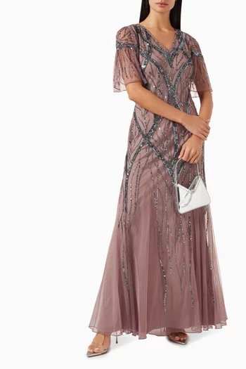 Bead-embellished Maxi Dress in Net