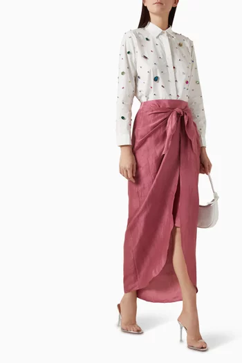 Sherlyn Embellished Shirt & Skirt Set in Poplin & Silk