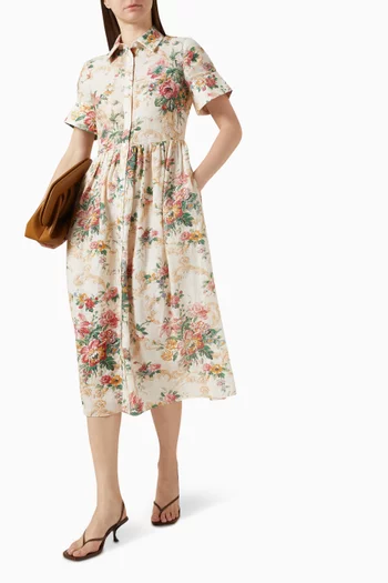 Floral-print Shirt Dress in Linen