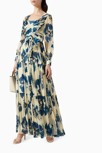 فستان بتصميم ملفوف مزين بنقشة زهور ستان مجعد