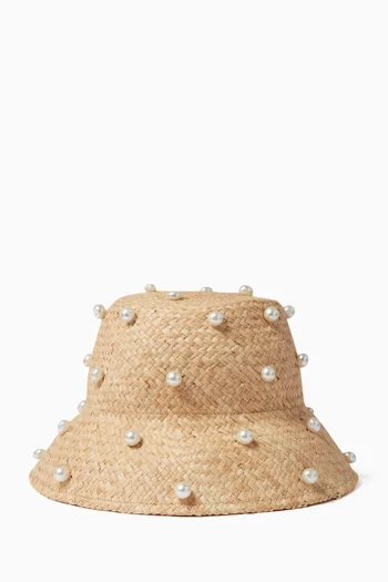 Pearl-embellished Sunhat in Straw