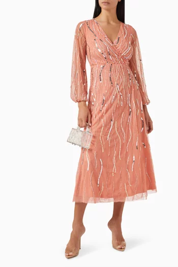 Sequin-embellished Wrap Midi Dress