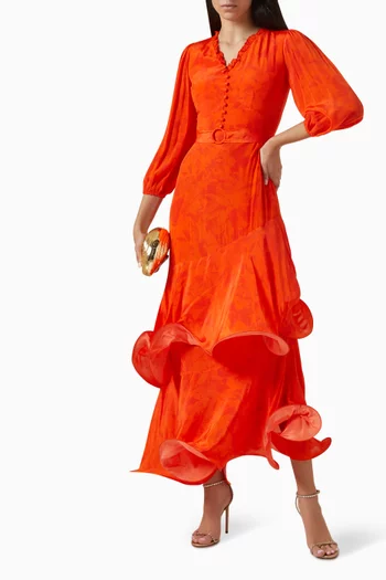 Dainty Floret Asymmetric Maxi Dress  in Crepe