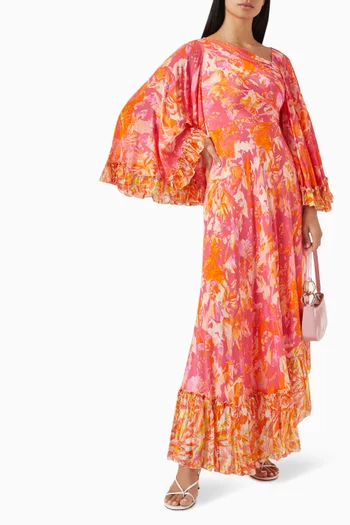 Twisted Femme Asymmetric Maxi Dress in Chiffon & Crepe