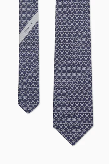 Wave-print Tie in Silk Twill