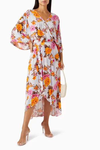 Floral-print Asymmetrical Midi Dress in Viscose-crepe