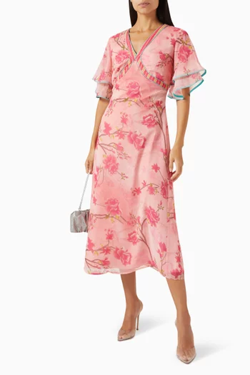 Floral-print Midi Dress in Crinkle-georgette