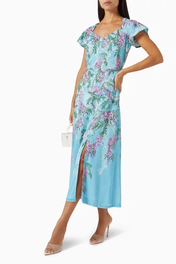 Floral-print Midi Dress in Crinkle Georgette