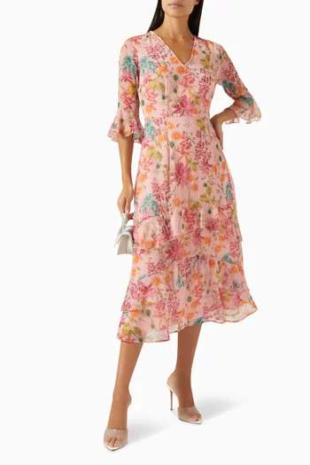 Ruffled Floral-print Maxi Dress in Crinkle Georgette