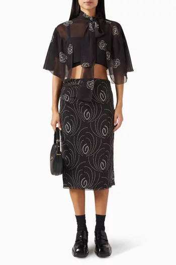Graphic-print Midi Skirt in Georgette