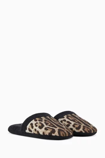 Unisex Leopard-print Slippers in Cotton-terry