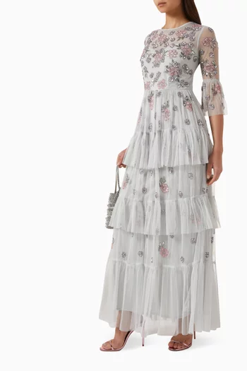 Embellished Ruffled Maxi Dress in Tulle