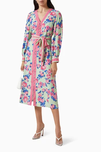 Floral-print Midi Dress in Viscose-crepe