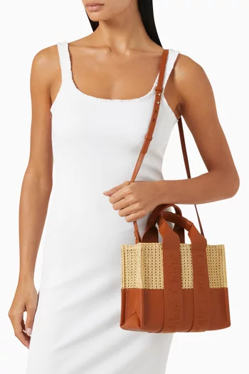 Small Woody Tote Bag in Raffia & Leather