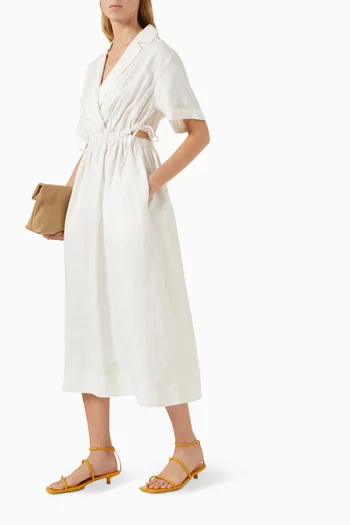 Cut-out Waist Midi Dress in Linen