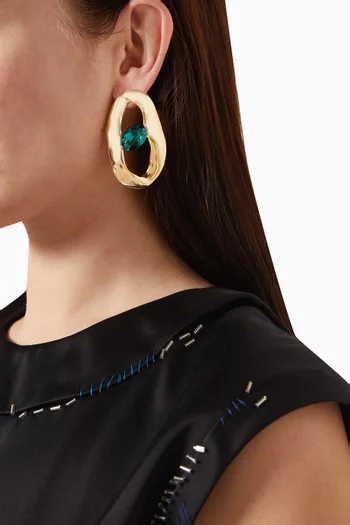 Irregular Oval Gemstone Earrings in Brass