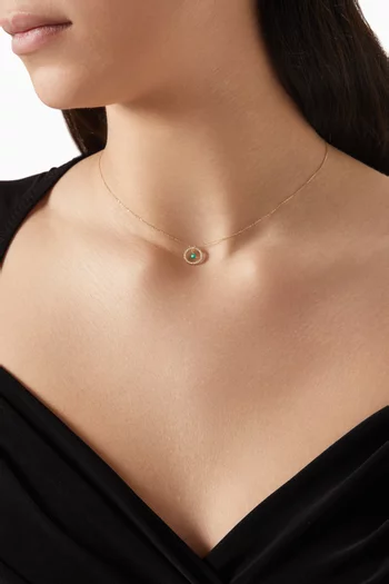Helios Comic Diamond & Emerald Pendant Necklace in 18kt Gold
