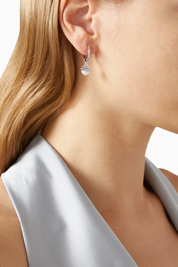 Cleo Mini Rev Diamond & White Agate Drop Earrings in 18kt White Gold