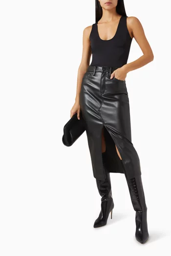Slit-front Midi Skirt in Faux-leather