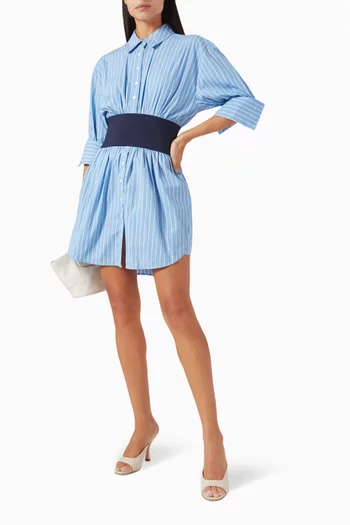 Michelle Striped Belted Mini Dress in Cotton-poplin